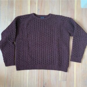 Vintage Lands End Wool Aran Cableknit Red Sweater